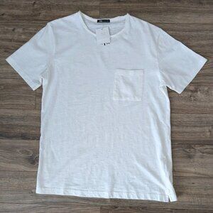 NWT Zara Pocket T-Shirt Mens Ivory SS Cotton Crew Neck - L